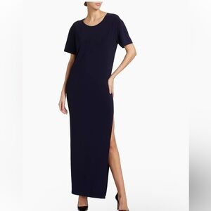 Norma Kamali Side Slit T-Shirt Maxi Dress Navy S Current Style Minimalist